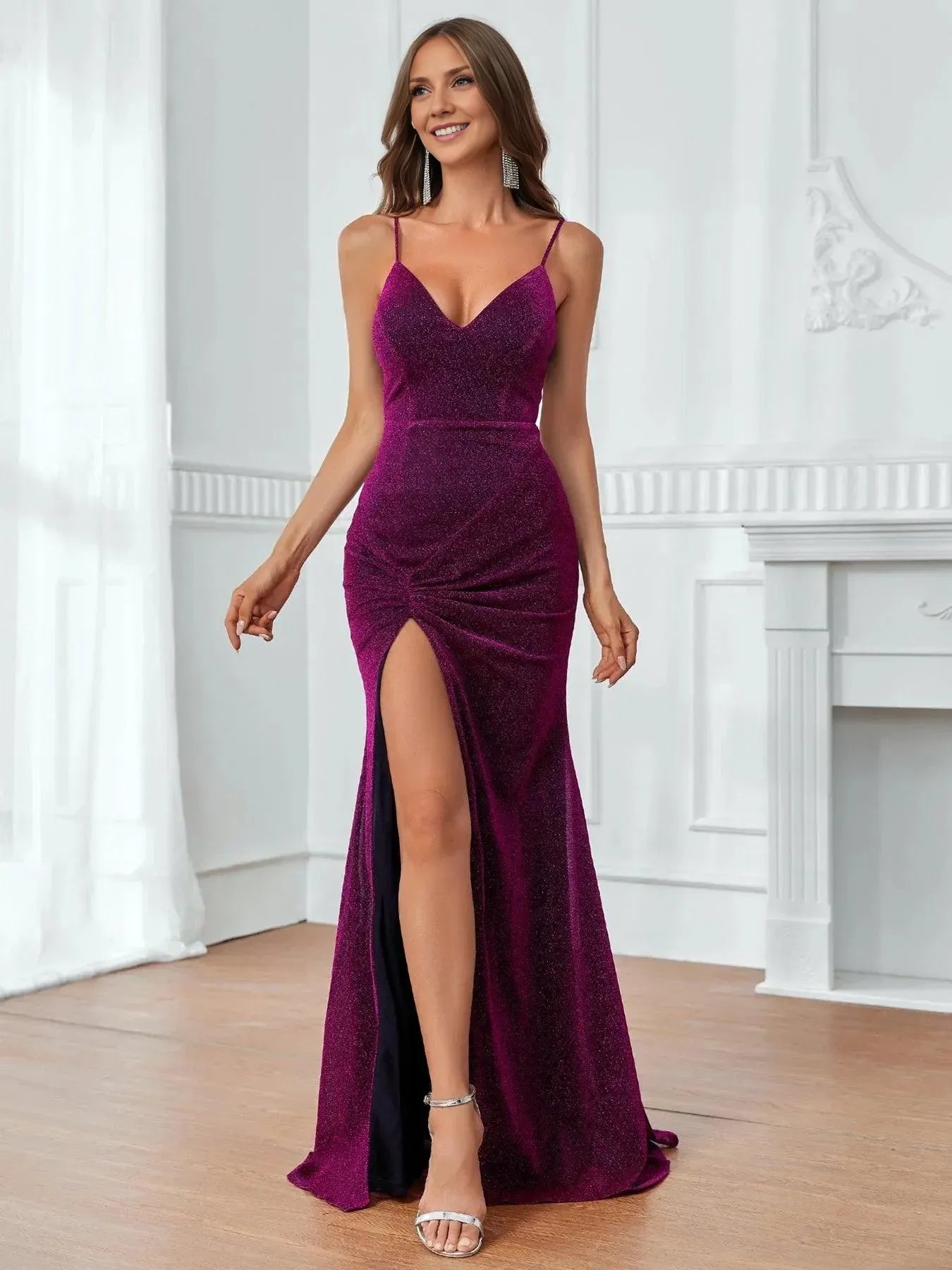Elegant Mermaid Spaghetti Straps Sleeveless Backless Floor-Length Prom Dress